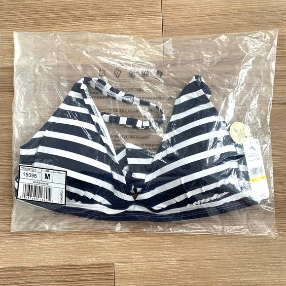 Tommy Bahama Breton Over-The-Shoulder V Neck Bra Bikini Top in Mare Navy/White - Picture 4 of 8